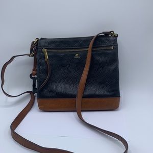 Lucky crossbody, shoulder handbag Black and Tan leather, vintage